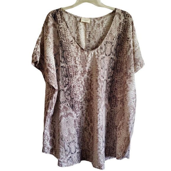 1. 4. 3 Story by Line Up Brown Reptile Print Blouse Capped Sleeves 3X - Picture 1 of 13